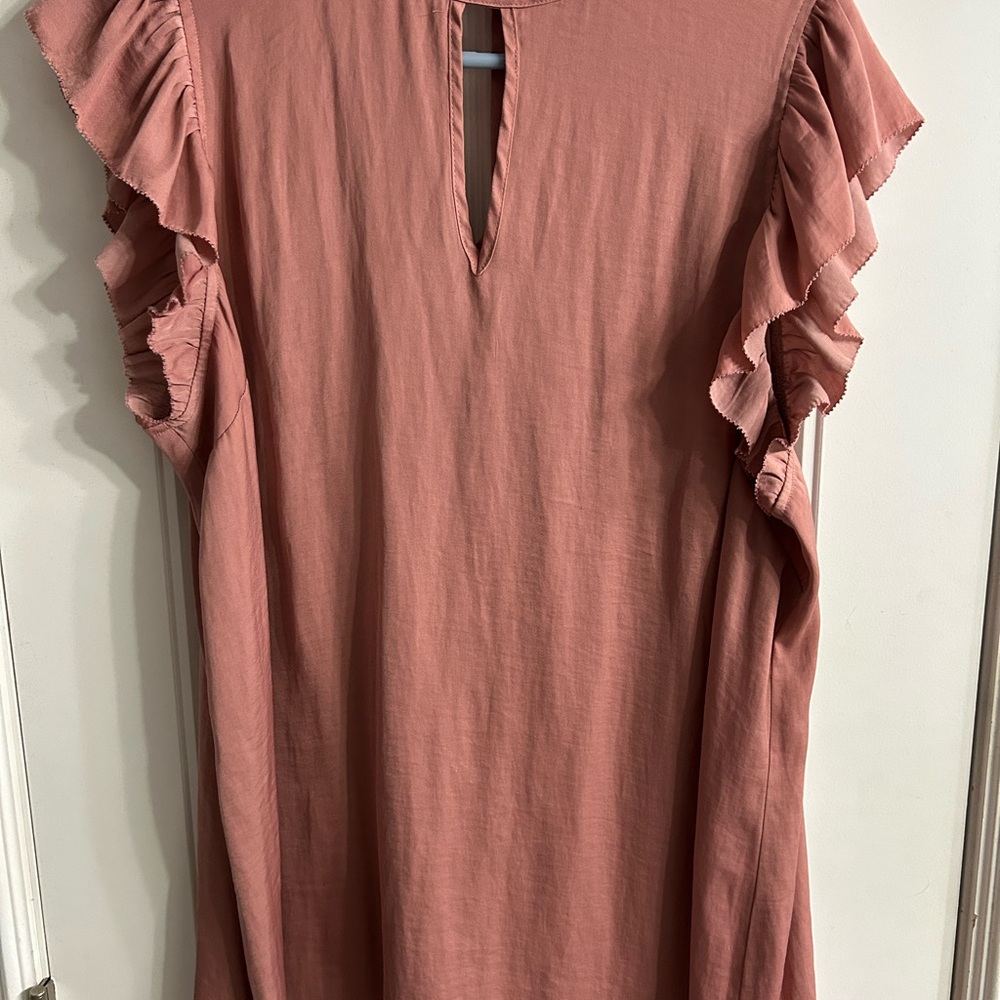 Women's Ruffled Sleeve Top - Coral
